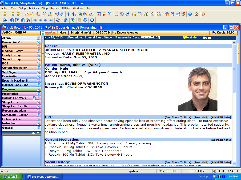 Sleep Medicine EMR Software Patient Clinical Notes IMS for Sleep Medicine