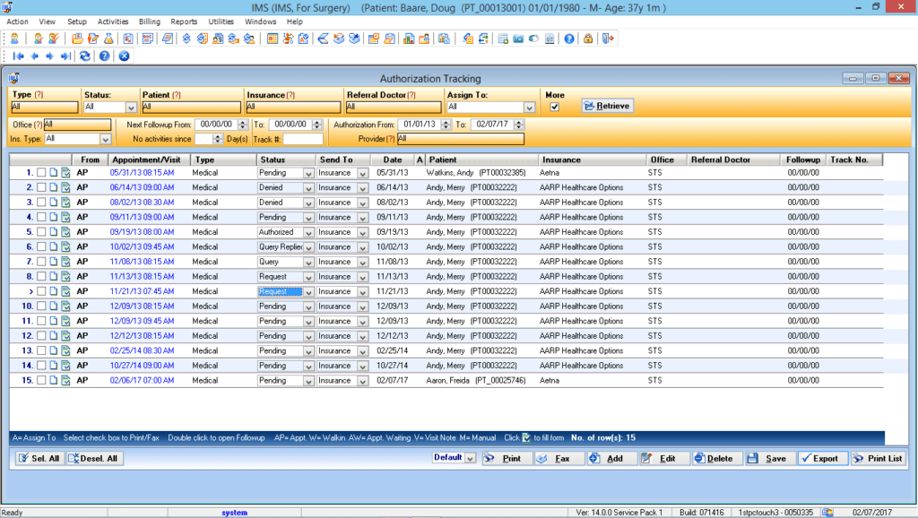 Ambulatory Surgery Authorization Tracking