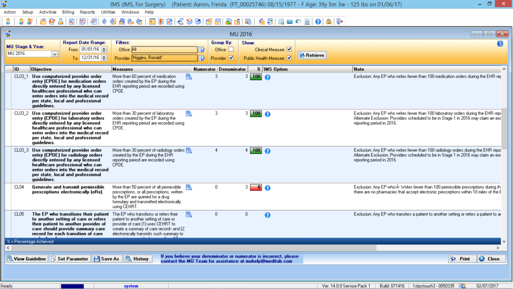 Anesthesiology Meaningful Use Dashboard