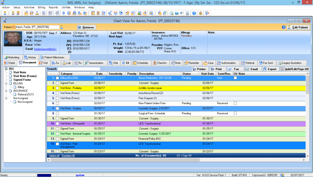 Ambulatory Surgery Patient Electronic Health Record