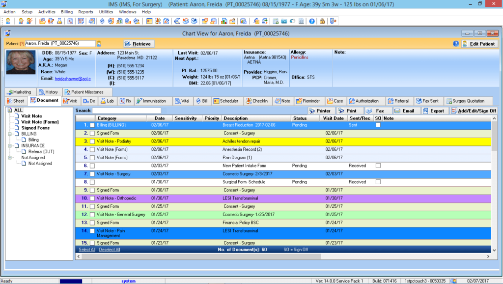 Anesthesiology Patient Electronic Health Record