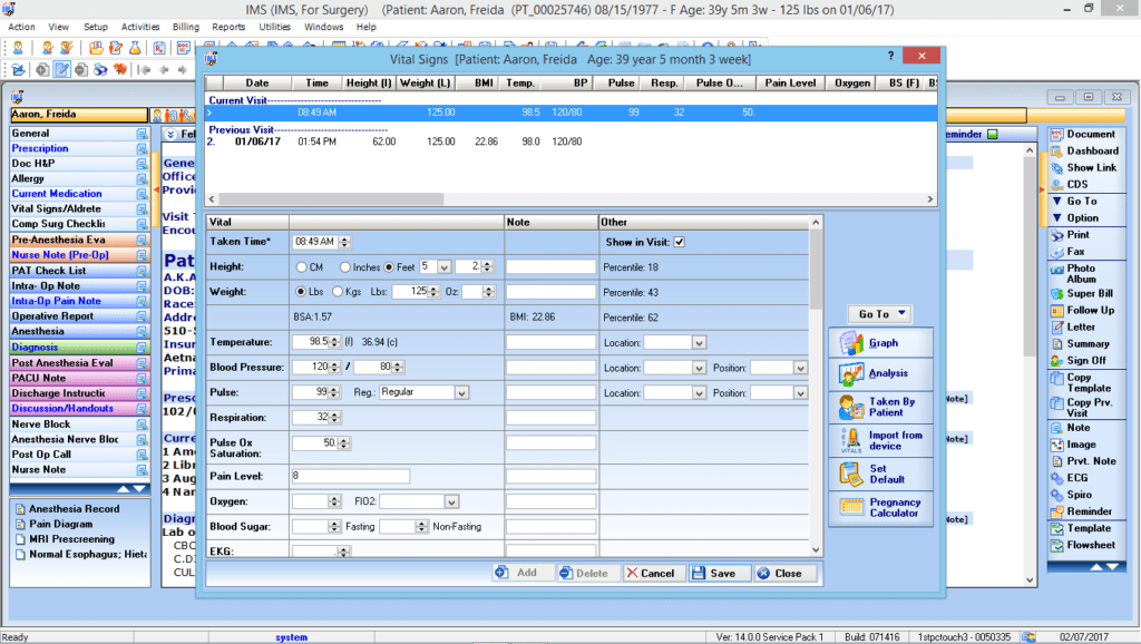 Ambulatory Surgery Vitals Interface