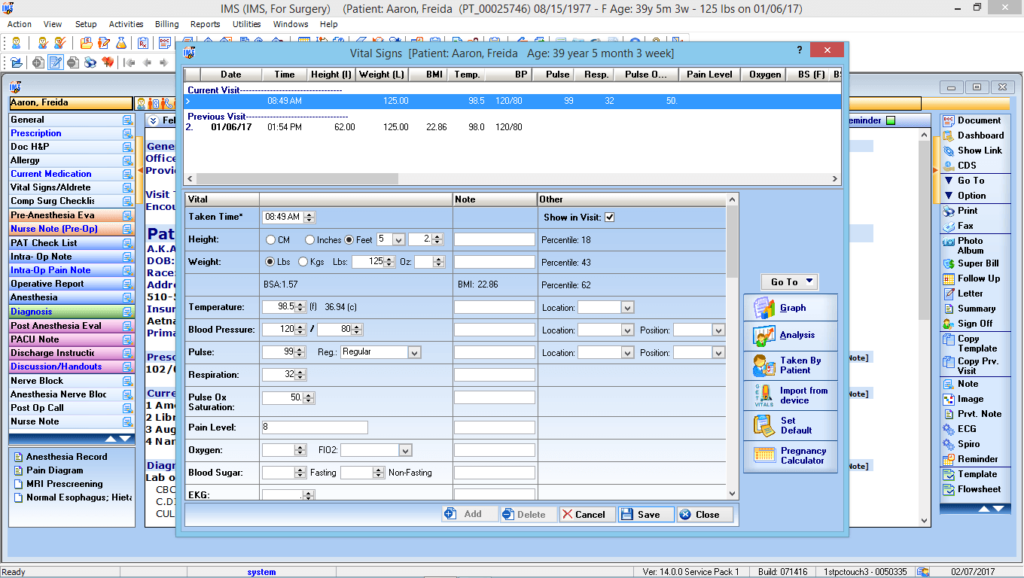 Anesthesiology Vitals Interface