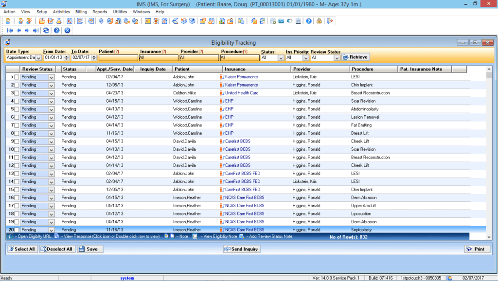 Ambulatory Surgery Eligibility Tracking