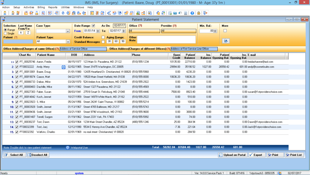 Ambulatory Surgery Patient Statement Preview List