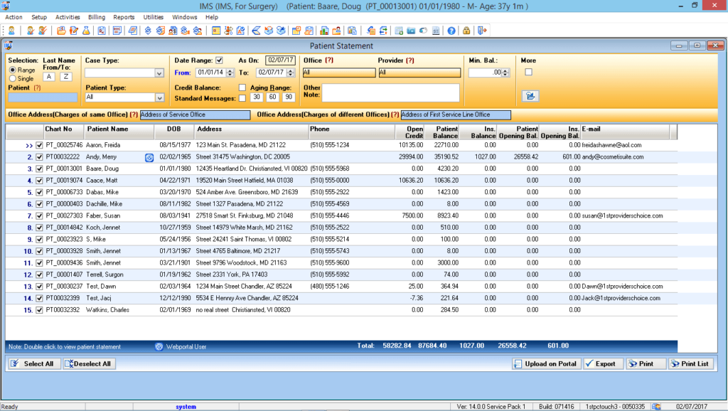 Anesthesiology Patient Statement Preview List