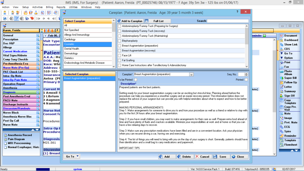 Anesthesiology Care Plan