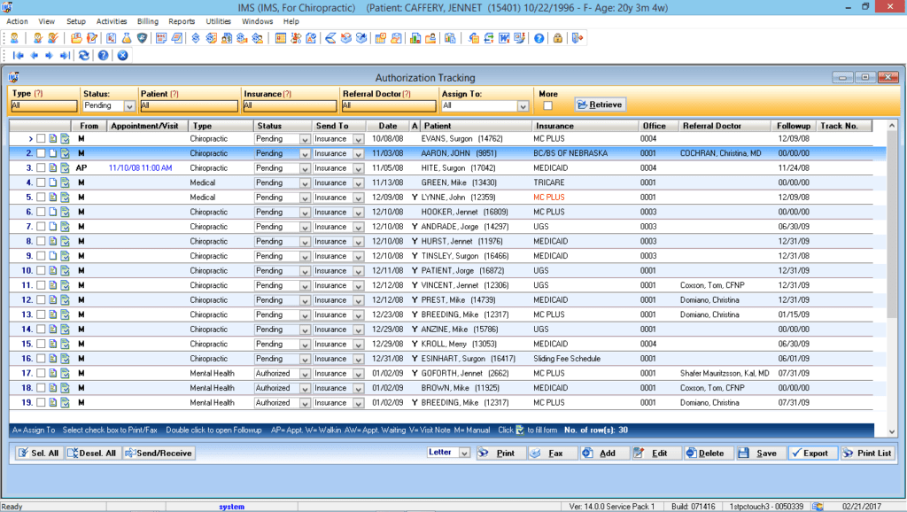 Chiropractic Authorization Tracking