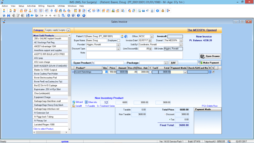 Chiropractic Point of Sales Module