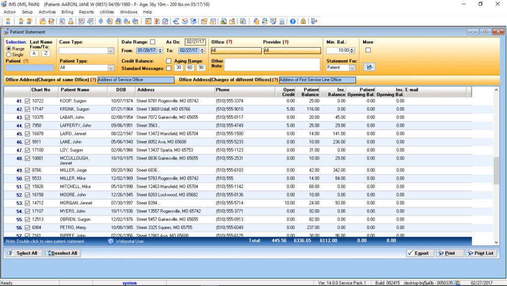 Physicians Patient Statement Preview List