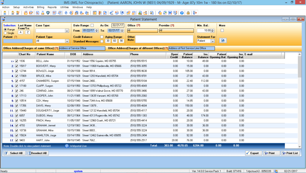 Chiropractic Electronic Patient Statements