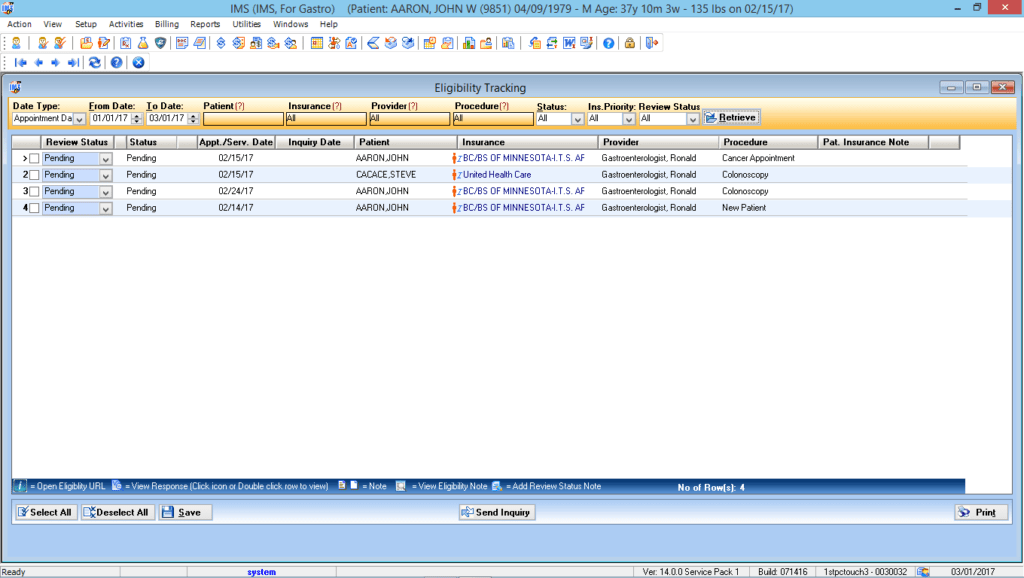 Gastrointestinal Eligibility Tracking