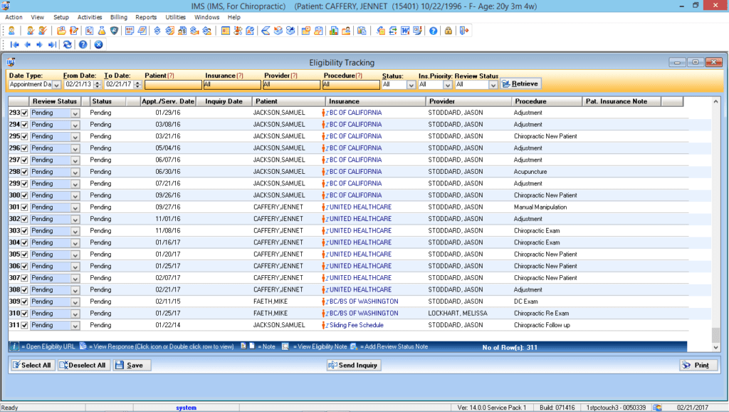 Chiropractic Eligibility Tracking