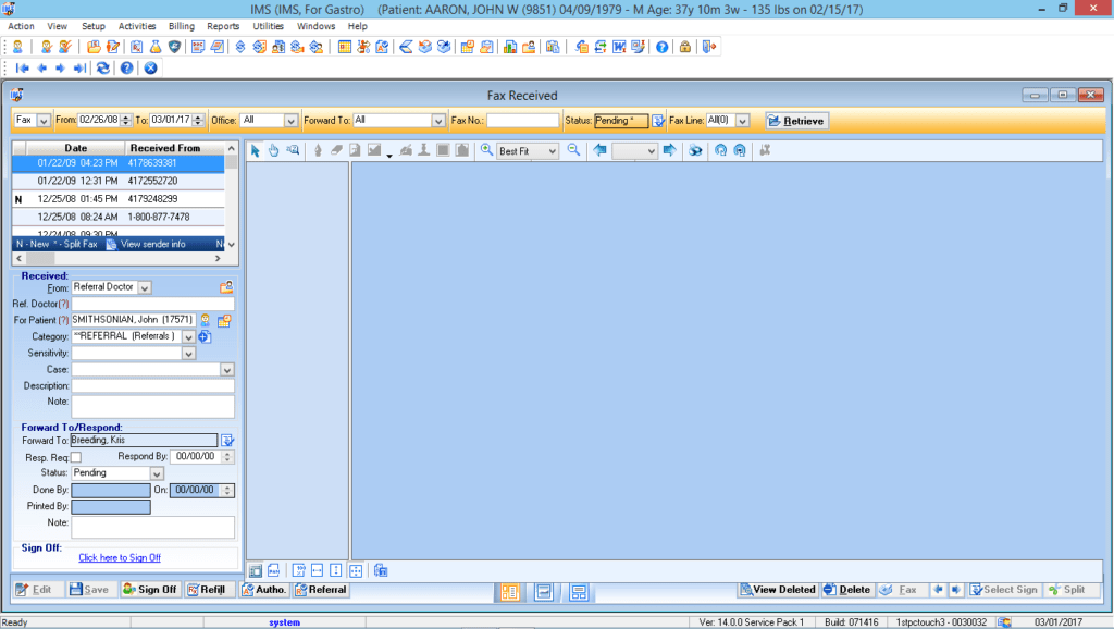 Gastrointestinal Fax Integration