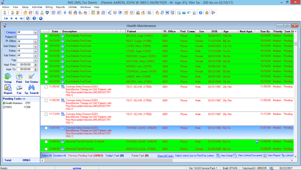 Dermatology Health Maintenance Tracking