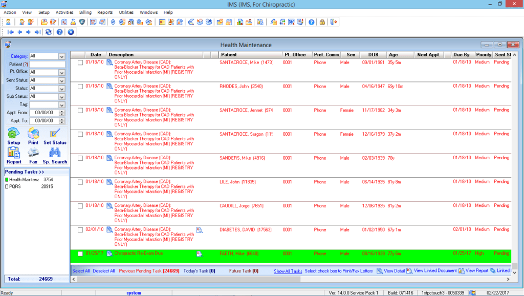 Chiropractic Health Maintenance Tracking