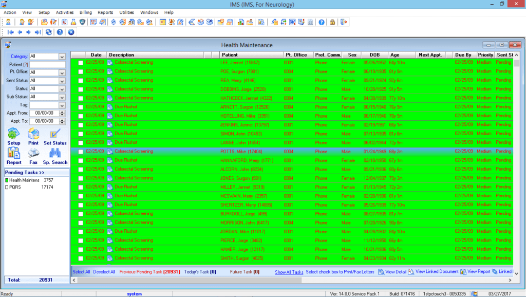 Neurosurgery Health Maintenance Tracking