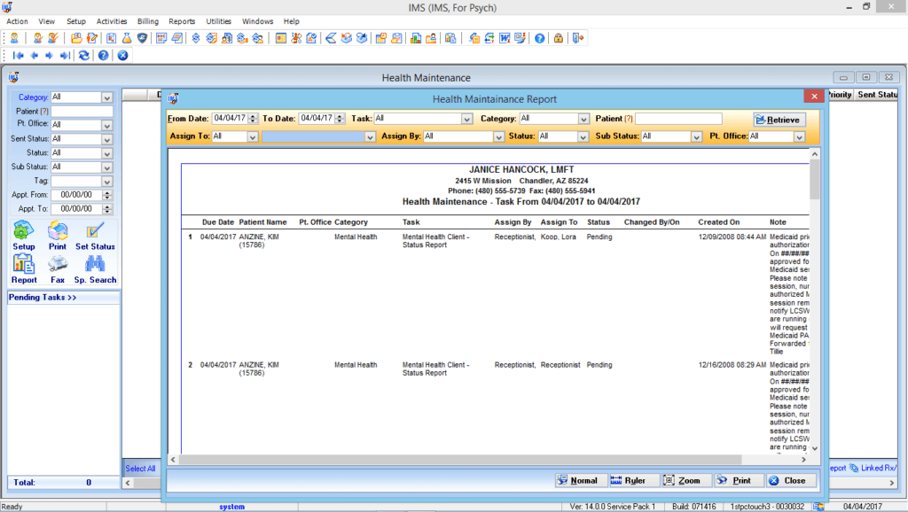 Mental Health Health Maintenance Tracking