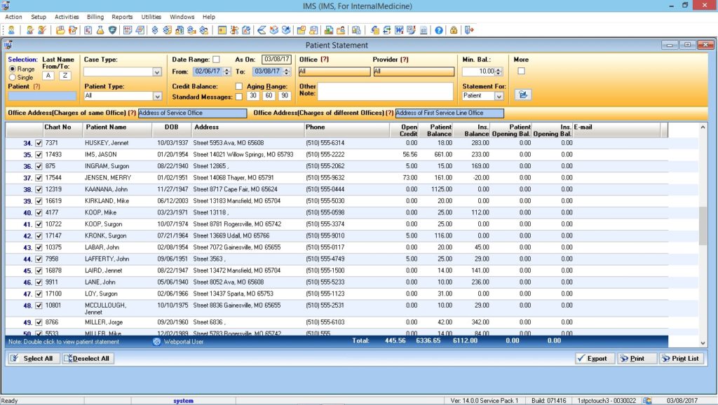 Internal Medicine Electronic Patient Statements