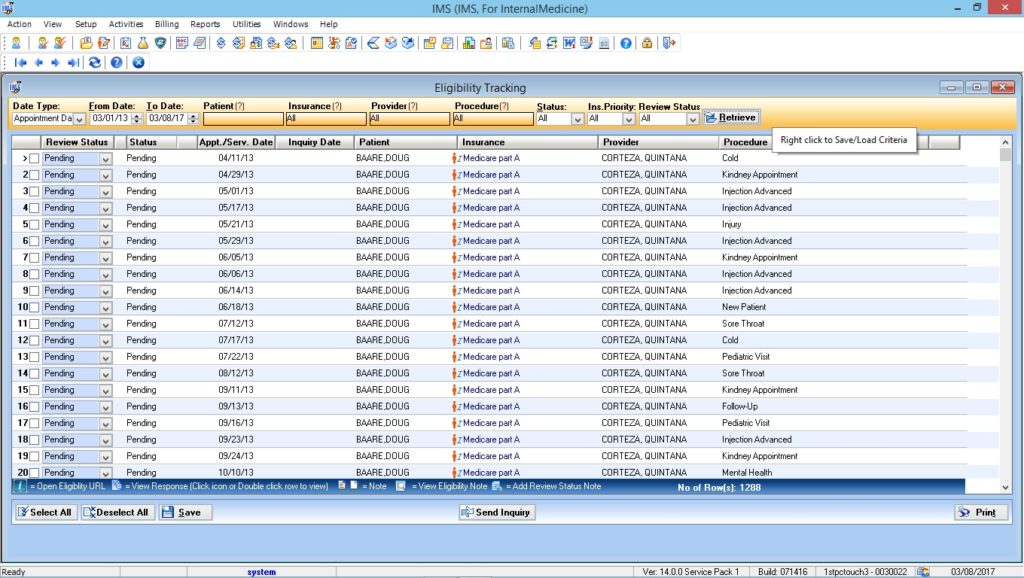 Internal Medicine Eligibility Tracking