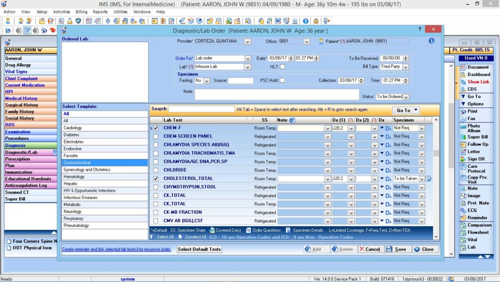 Internal Medicine Labs & Diagnostic