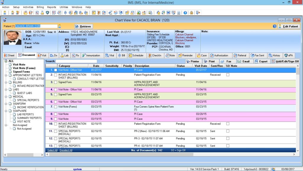 Internal Medicine Patient Electronic Health Record