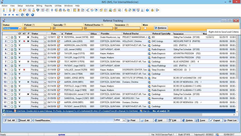 Internal Medicine Referral Tracking