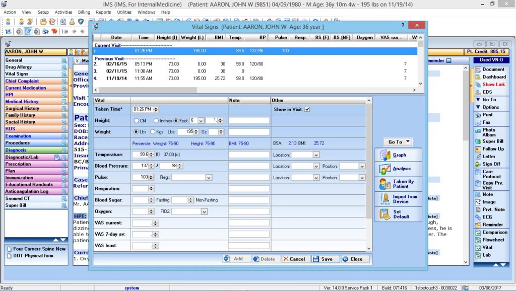 Internal Medicine Vitals Interface