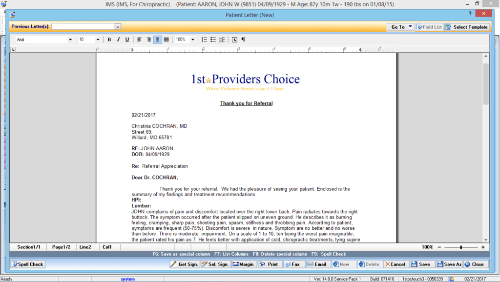 Chiropractic Letters/Forms Automation