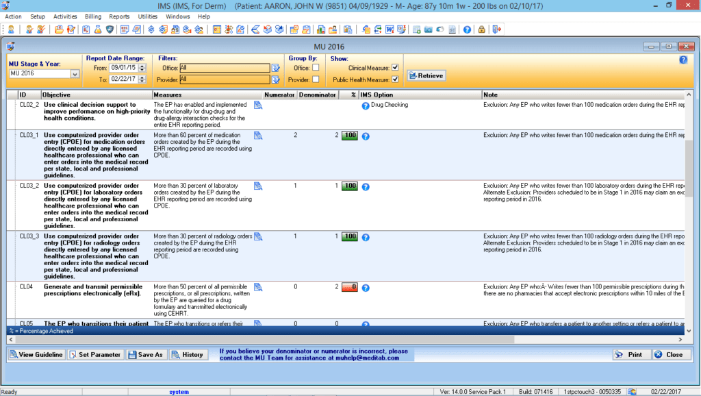 Dermatology Meaningful Use Dashboard