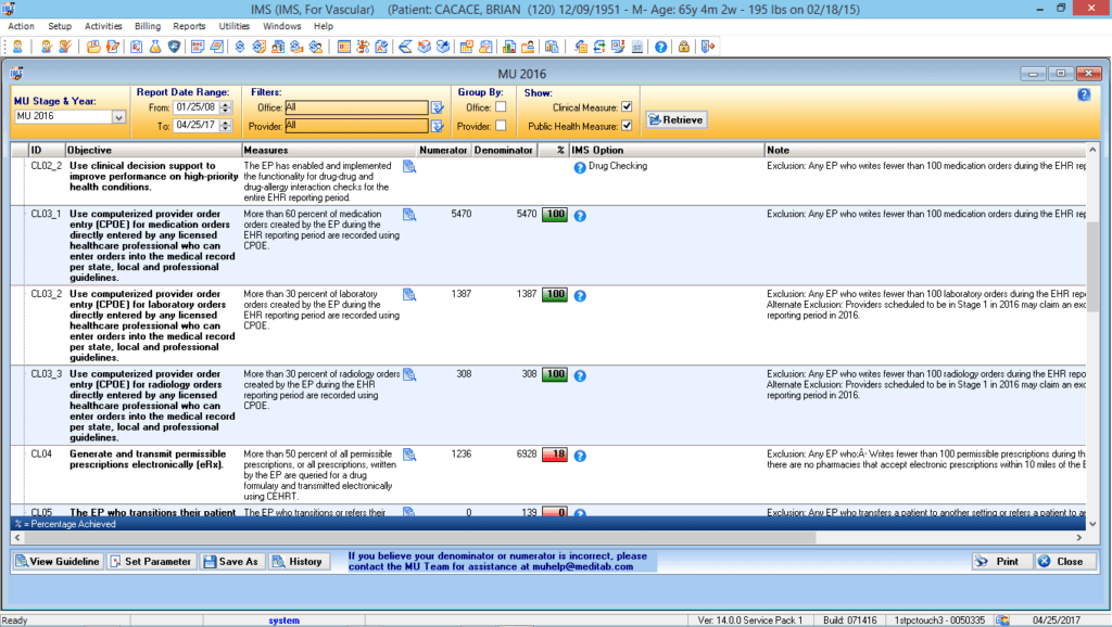 Endovascular Meaningful Use Dashboard