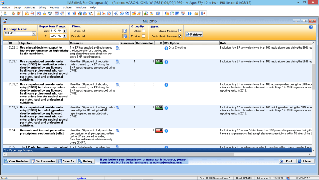 Chiropractic MIPS/MACRA Dashboard