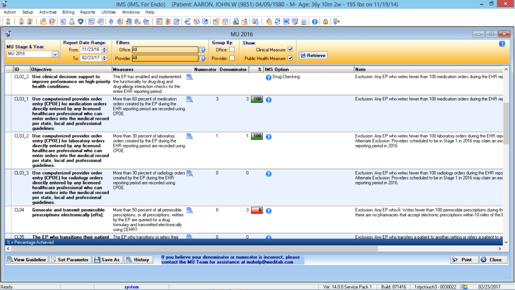 Endocrinology Meaningful Use Dashboard