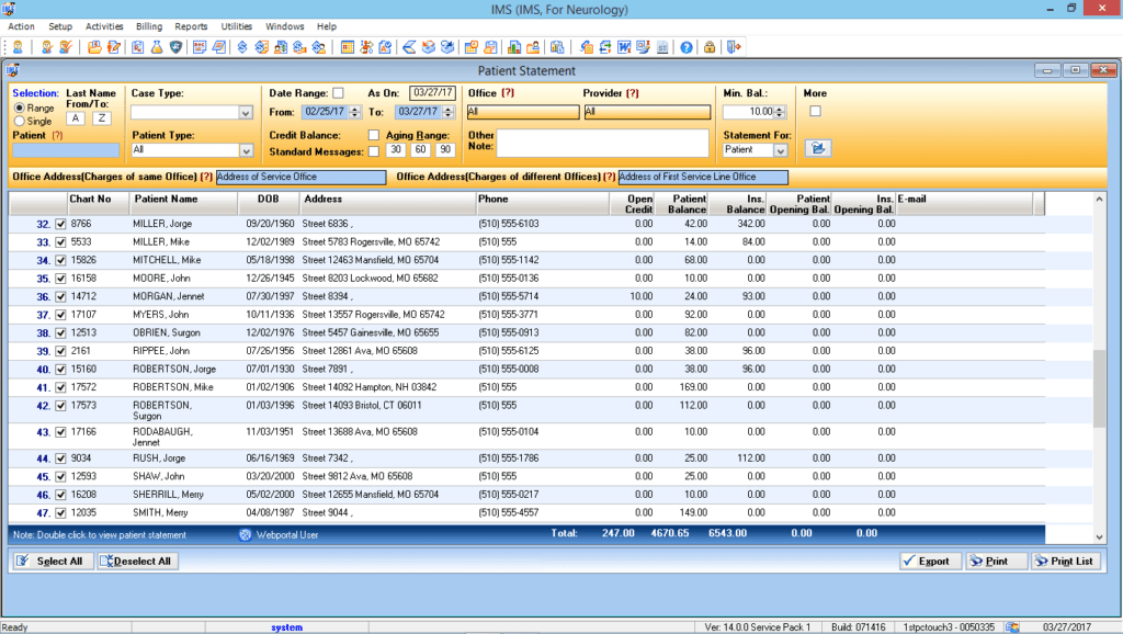 Neurology Patient Statement Preview List