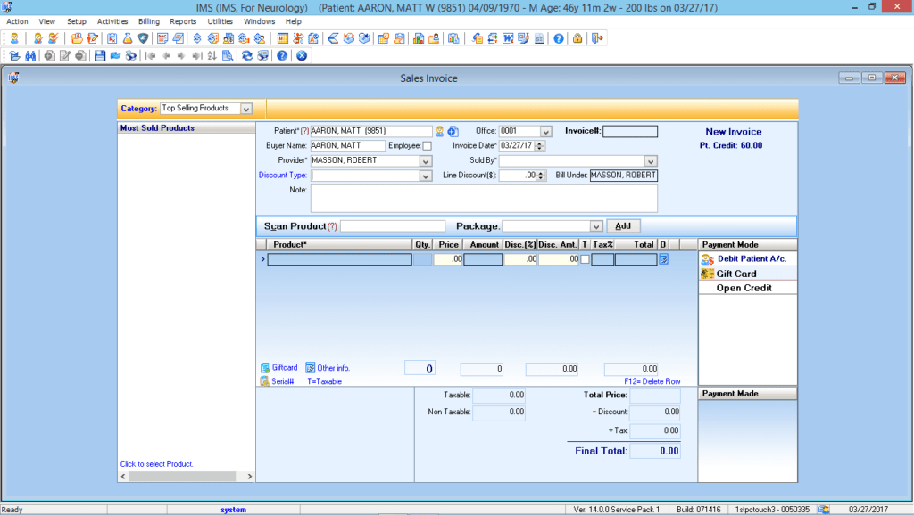 Neurology Point of Sales Module