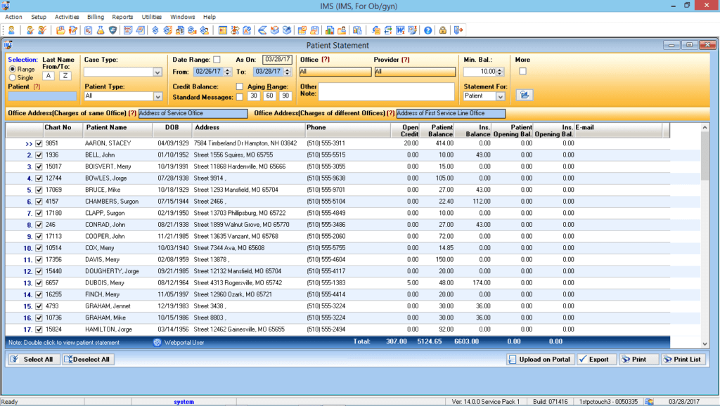 OB/GYN Patient Statement Preview List