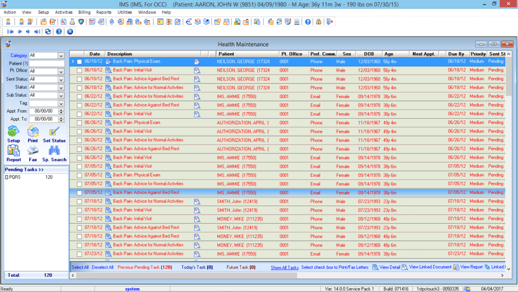 Multi-Specialty Therapy Health Maintenance Tracking