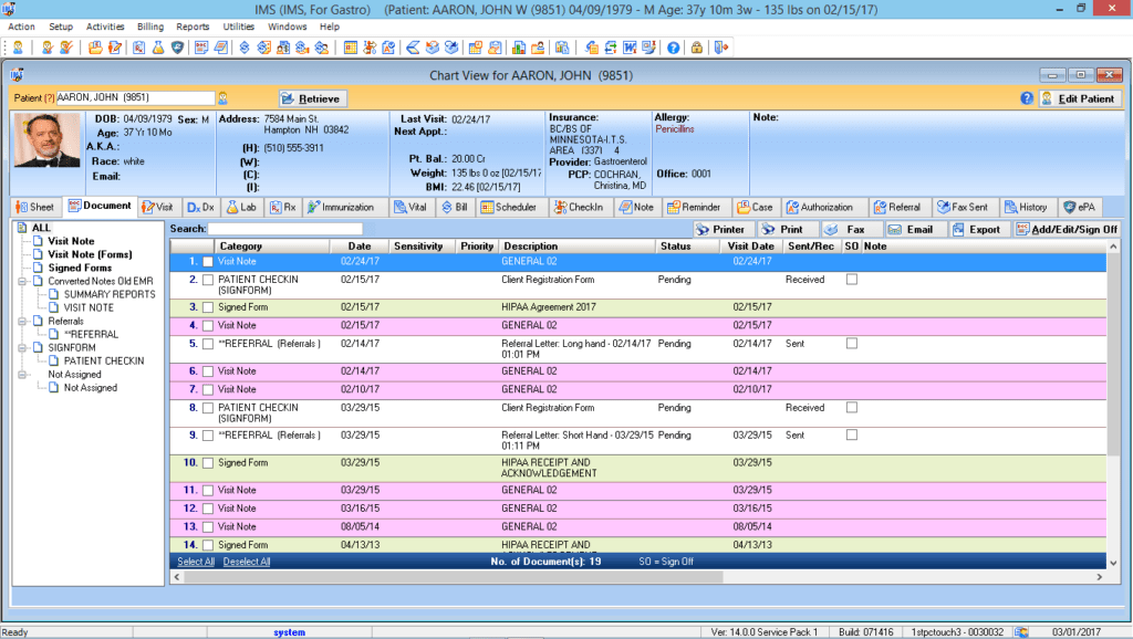 Gastrointestinal Patient Electronic Health Record