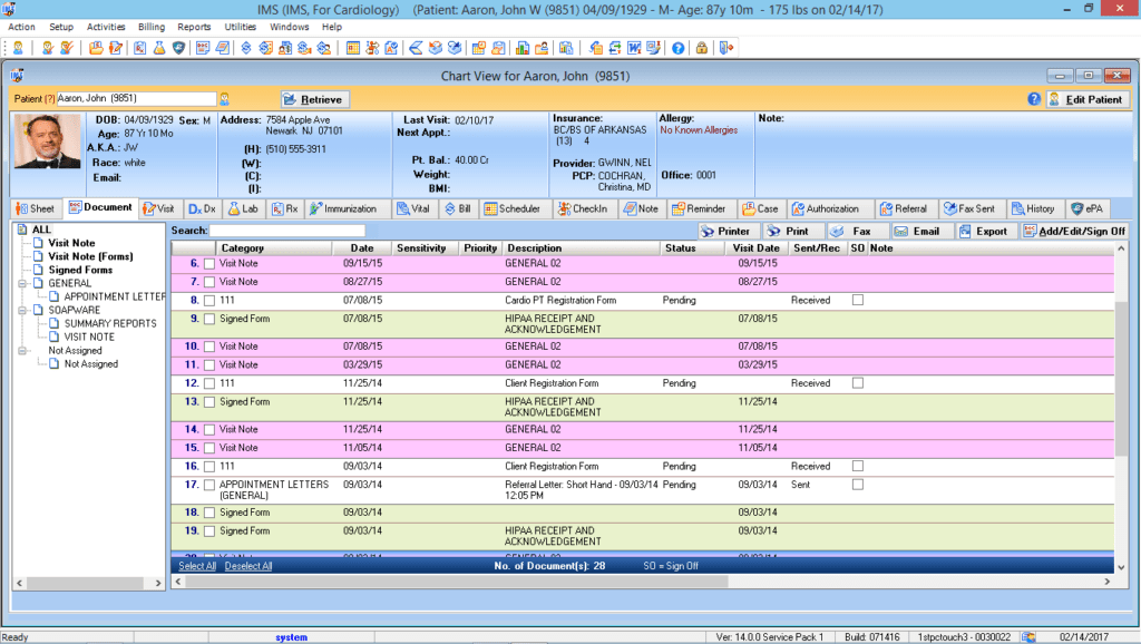 Cardiology Patient Electronic Health Record