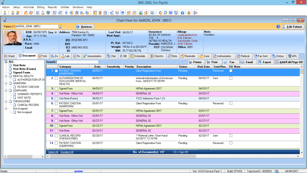 Mental Health Patient Electronic Health Record