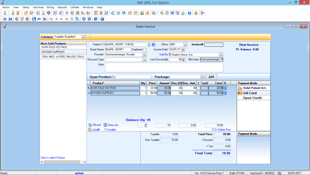 Gastrointestinal Point of Sales Module