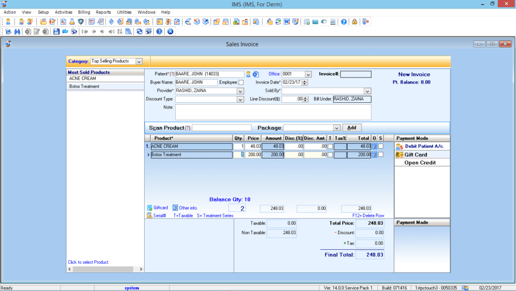 Dermatology Point of Sales Module