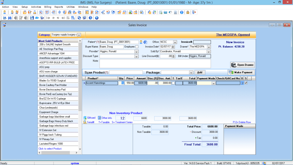 Anesthesiology Point of Sales Module