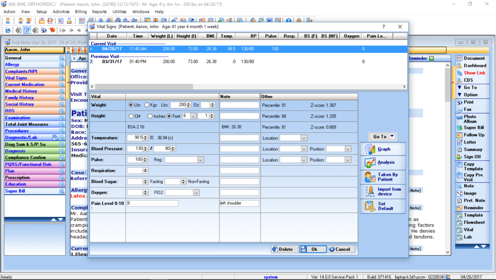 Family Practice Vitals Interface