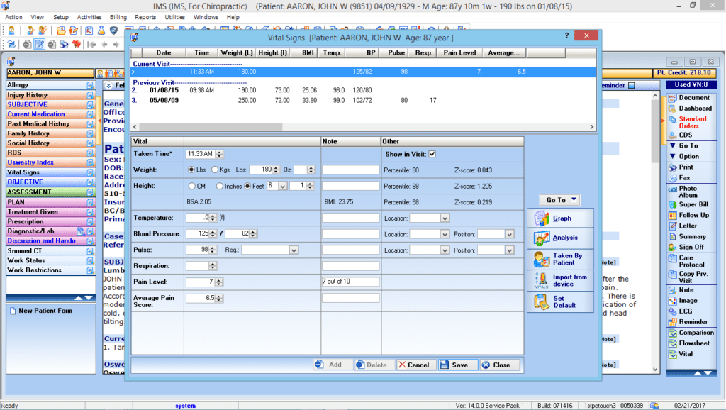 Chiropractic Vitals Interface