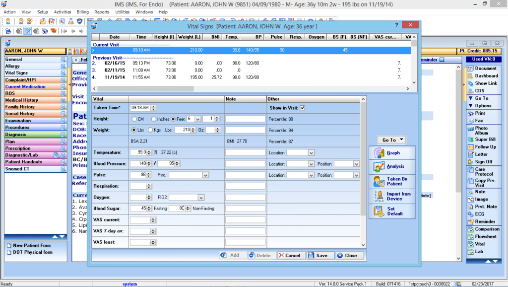 Endocrinology Vitals Interface