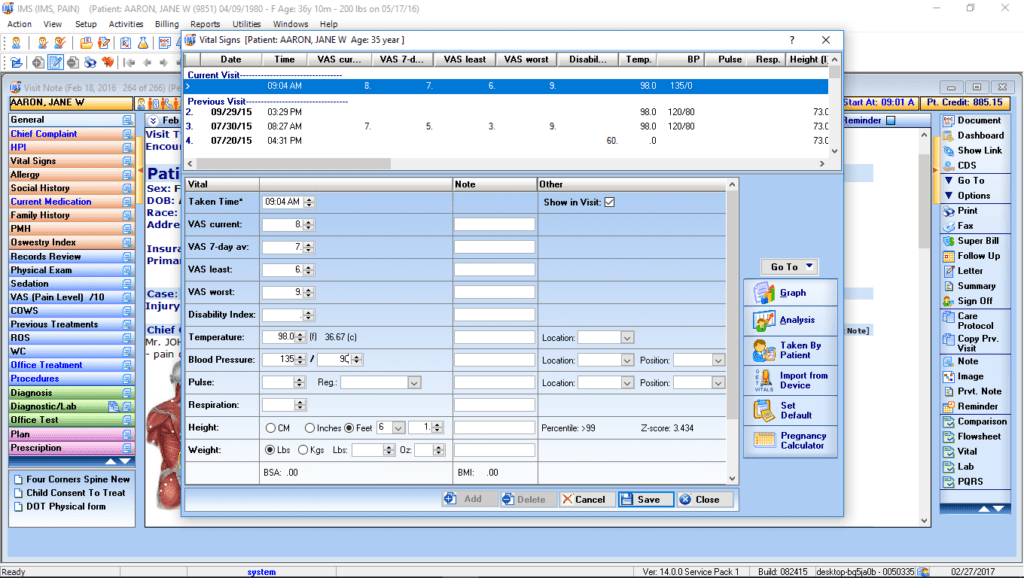 Multi-Speciality Therapy Vitals Interface