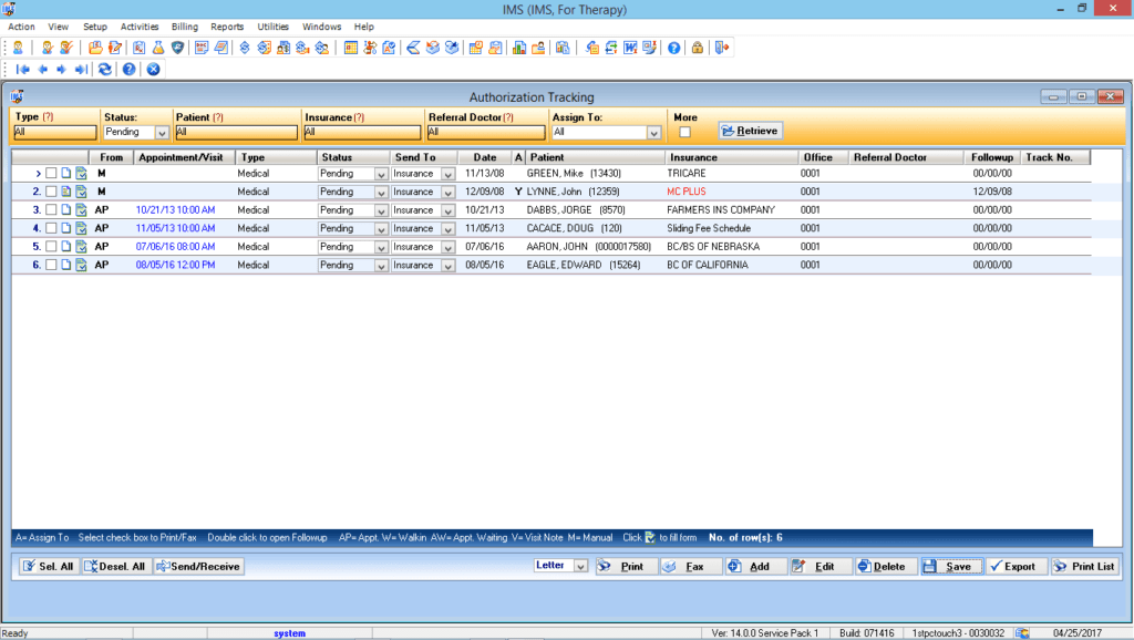 Multiple Discipline Therapy Authorization Tracking