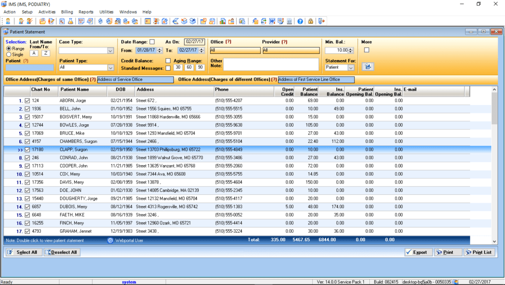 Podiatry Electronic Patient Statements