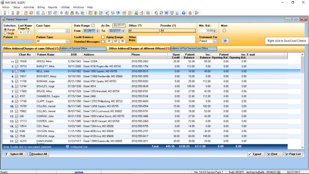 Sleep Medicine Electronic Patient Statements